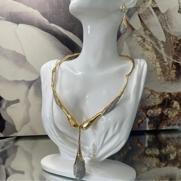 ALEXIS BITTAR Solanales Crystal Teardrop Necklace & Earrings (Silver & Gold)